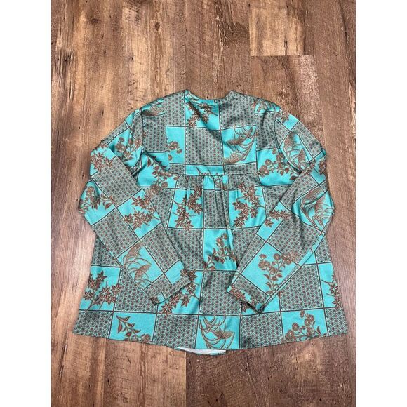 Current Air Anthropologie Blouse Long Sleeve V-Neck Women's S Teal Pleated NWT* - Picture 11 of 13